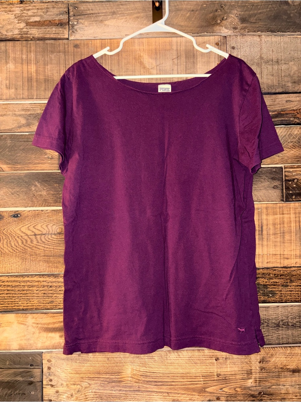 PINK Women's Short Sleeve Burgundy Tshirt